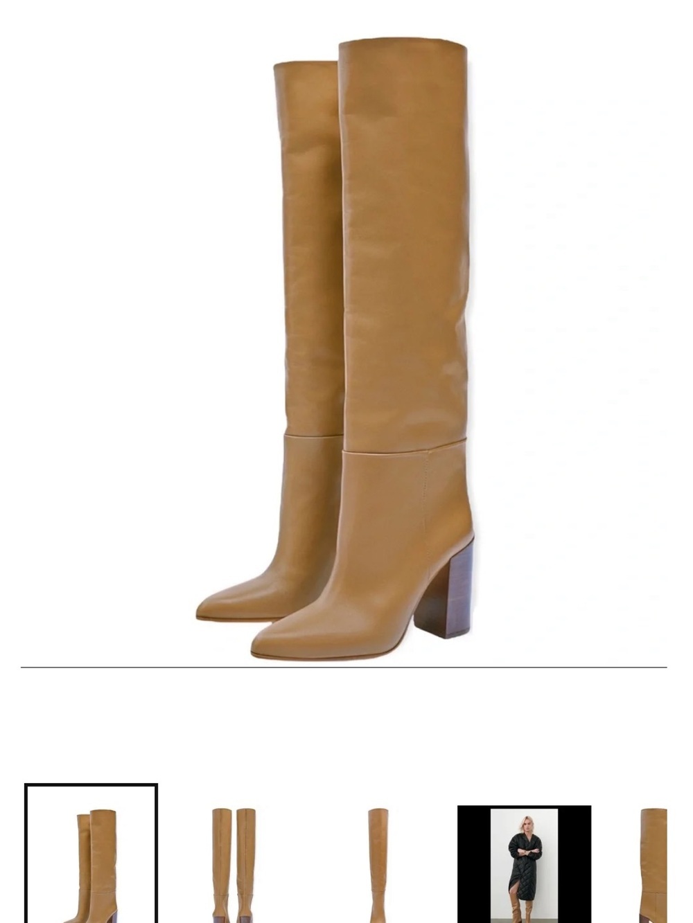 Zara real leather Tan Knee-High Leather Block-Heel Boots